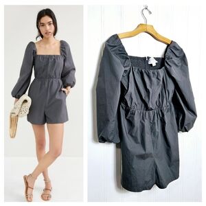 Mare Mare x Anthropologie Gray Puff Sleeve Romper Shorts Womens M Pockets